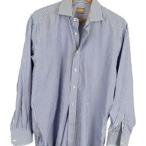 Gitman Bros Mens Dress Shirt Blue White Stripe 100% Cotton 16.5 34 Made in USA